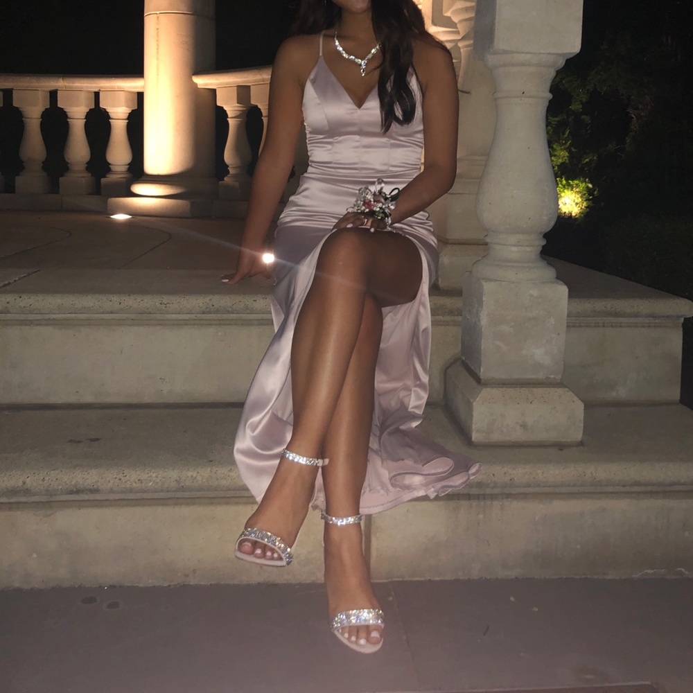 Champagne Blush Satin Lace Prom Dress - size 3